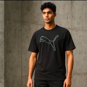Puma Size Medium Black with Teal/Blue outline of Puma Moisture Management Shirt